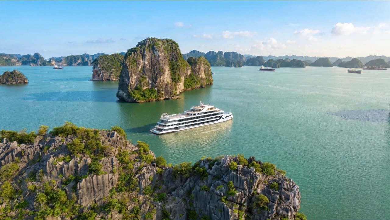 Athena Premium under way past the karsts of Ha Long Bay