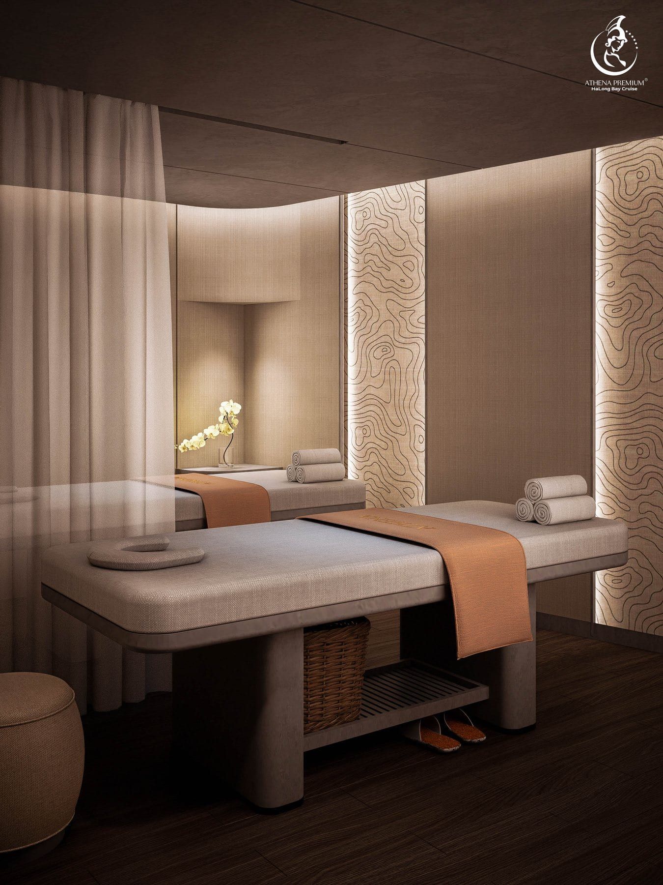 Render of a Sea Spa treatment room with a single massage bed