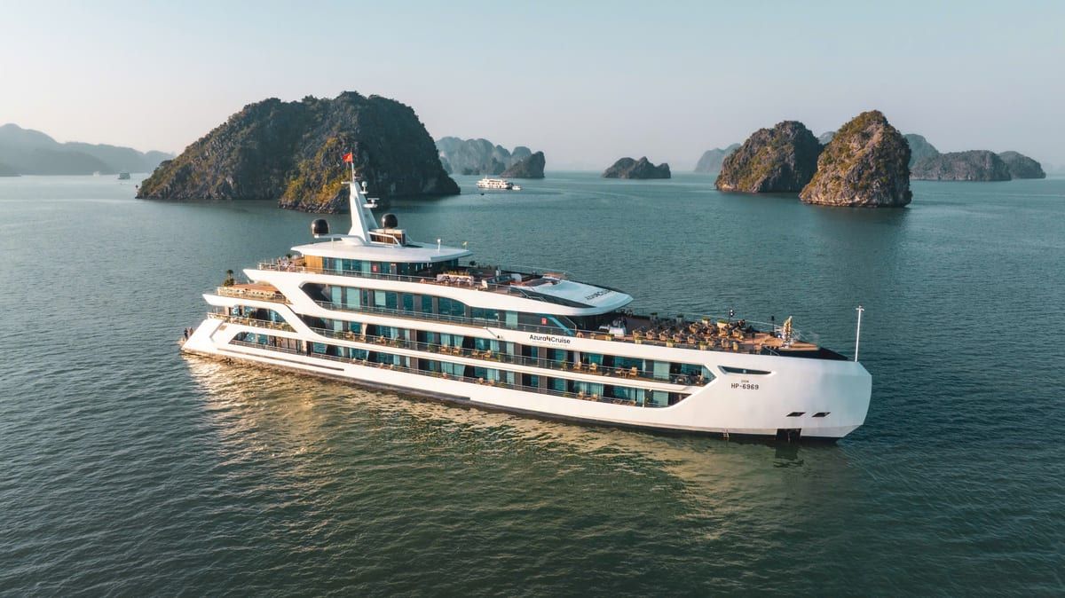 Azura Cruise at anchor among the karsts of Lan Ha Bay