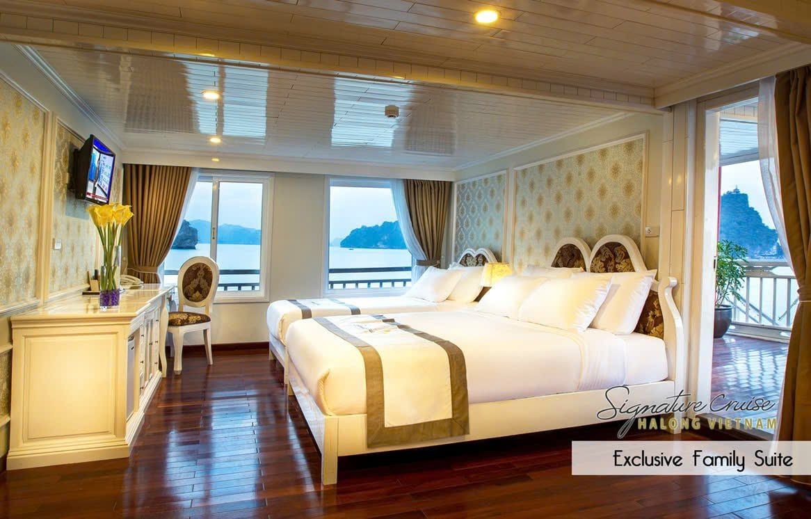 The Exclusive Family Suite, looking out over the water from its own sun lounge