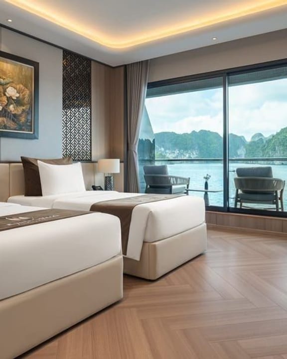 An Azura twin cabin looking out over the water